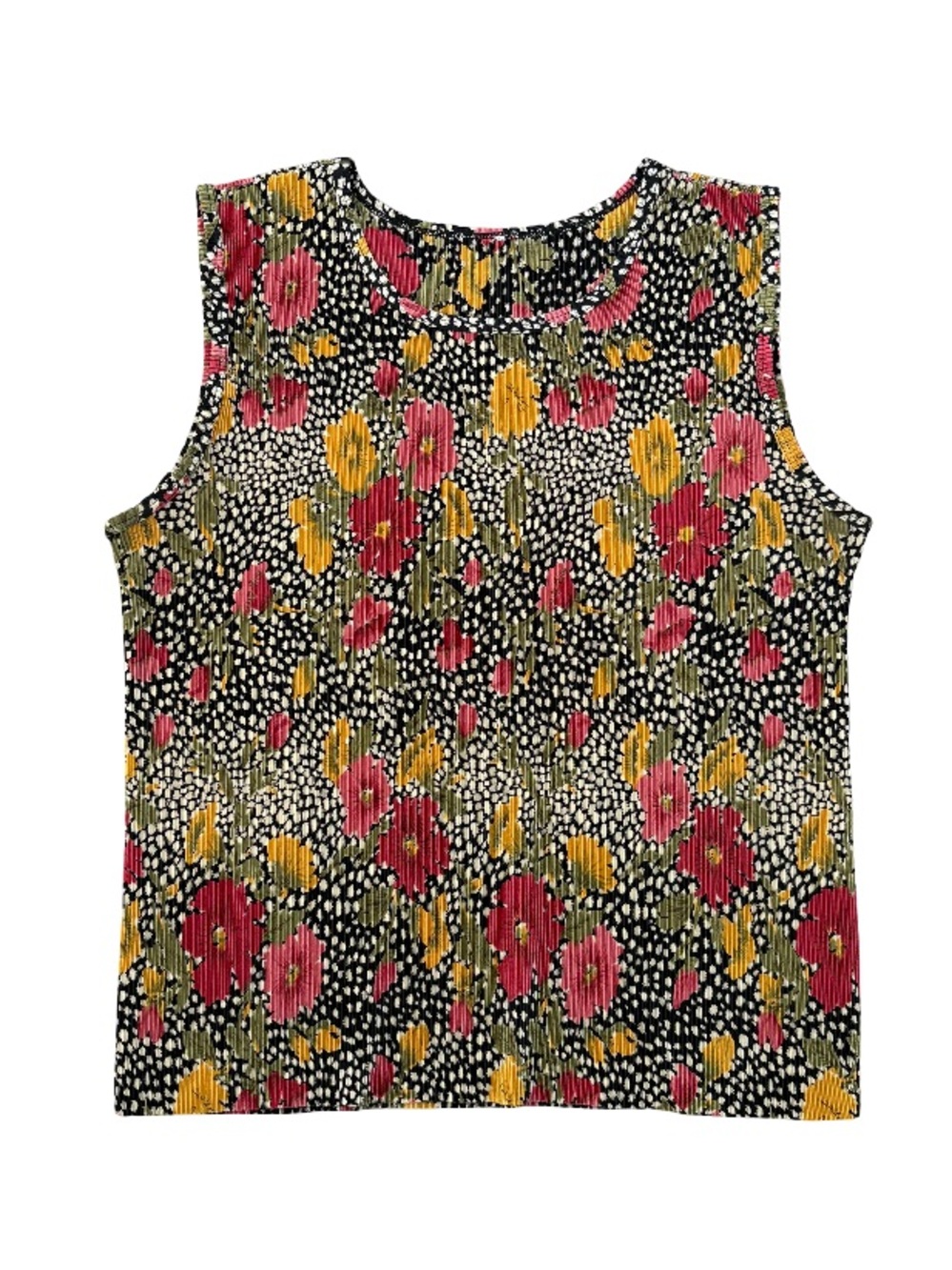 Vintage Ribbed Floral Sleeveless Tank Top